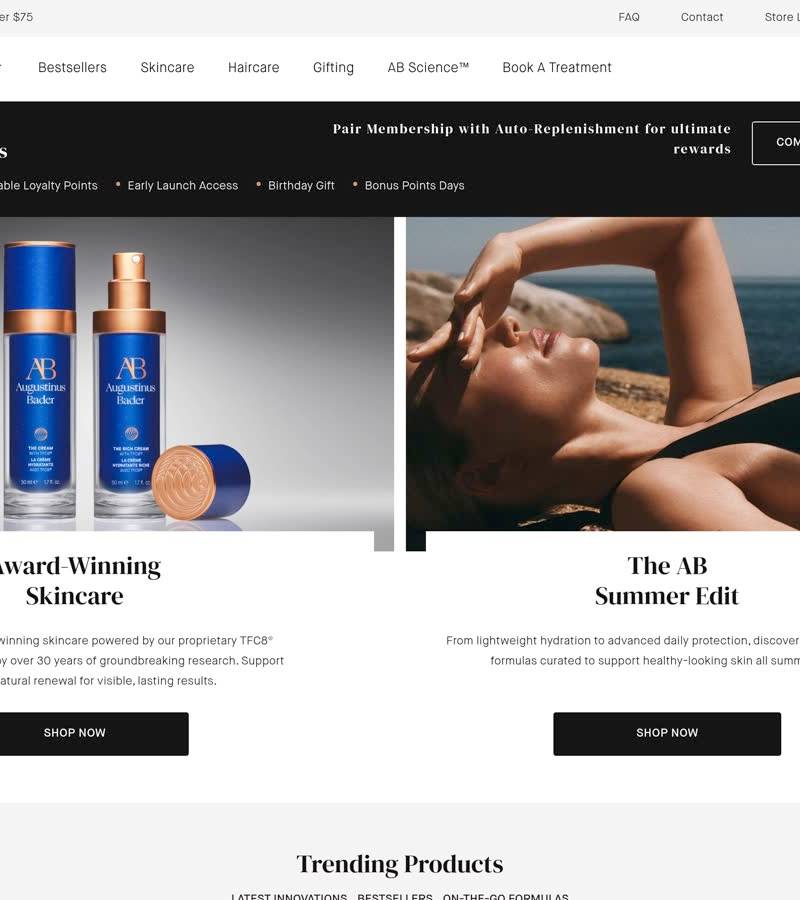 Augustinus Bader — winning skincare Shopify store