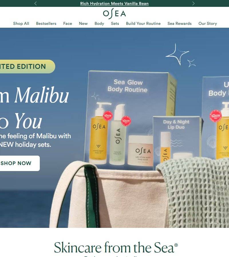OSEA Malibu — winning skincare Shopify store